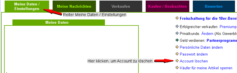 Mein Talero - Meine Daten/Einstellungen - Account lschen